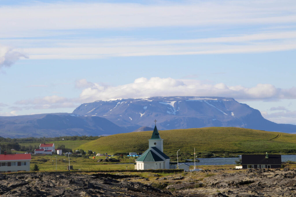 Uitzicht vanaf de camping in Myvatn